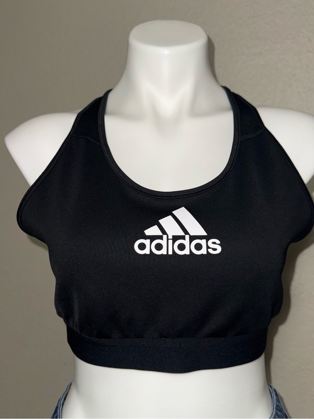 adidas Black Racerback Sports Bra with White Logo